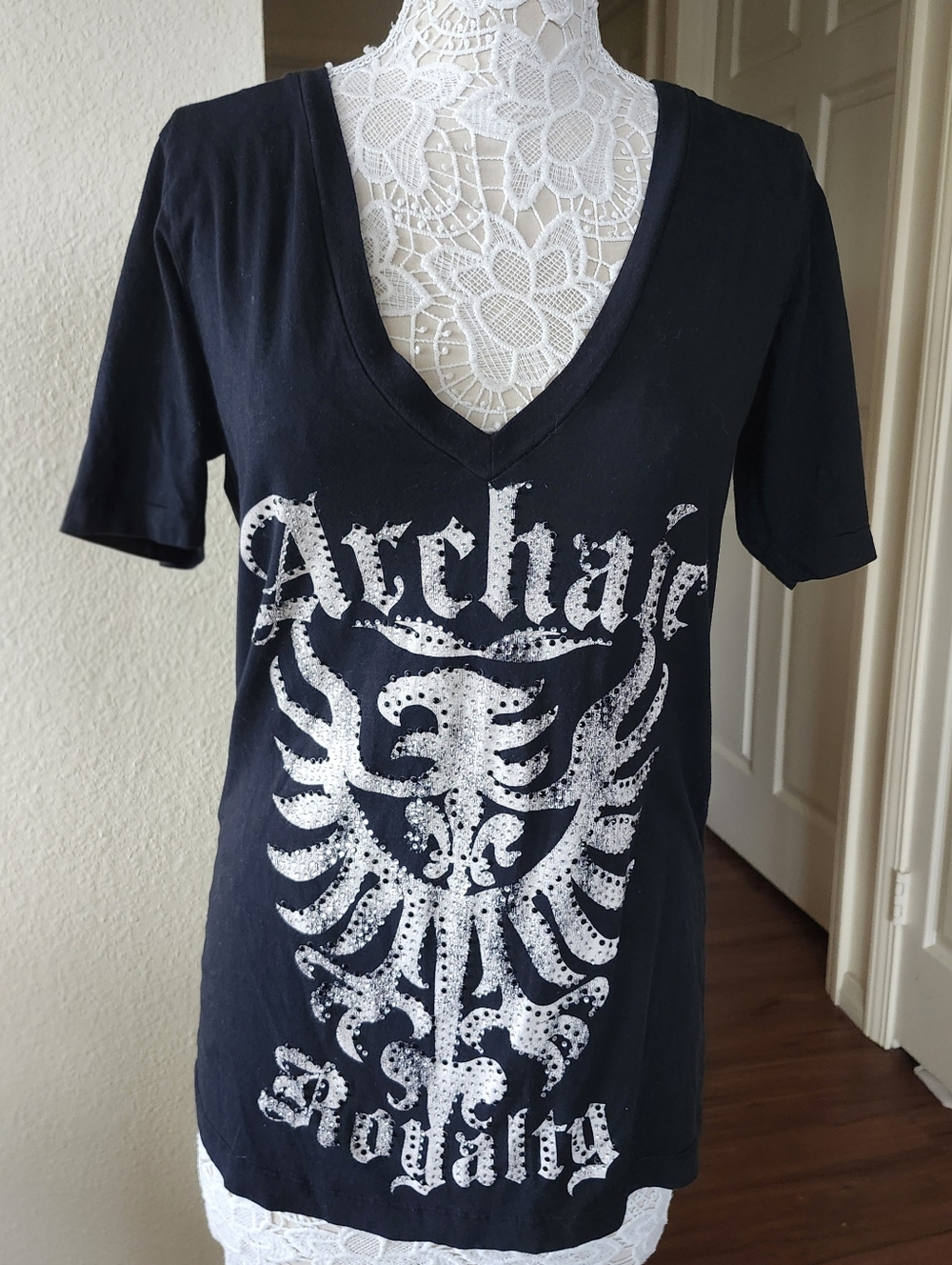 Archaic Royalty Rhinestone Bikercore Goth Imo 100% Cotton Top Size Large